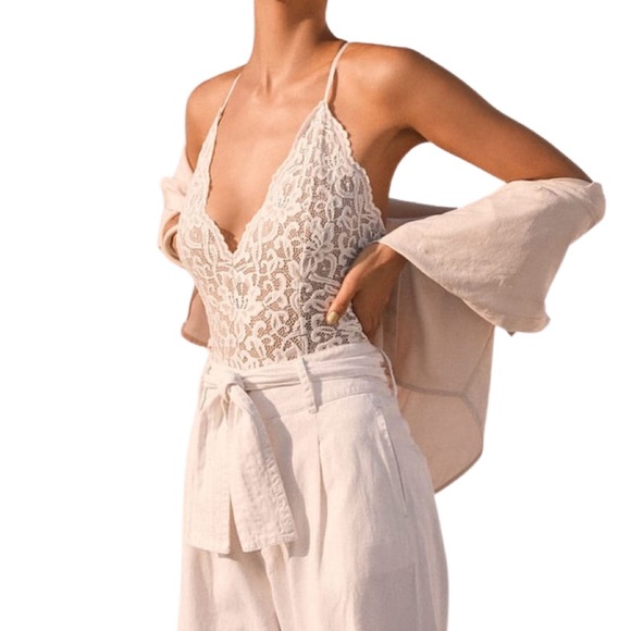 Lulus Tops - Lulus Arms Around You White Lace Sleeveless Bodysuit, great for date night out
